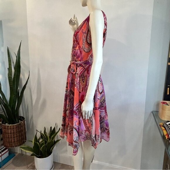 Evan Picone Paisley Crepe Handkerchief Hem Midi Dress - Picture 3 of 12